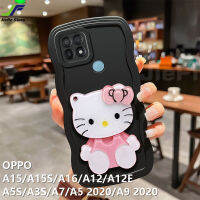 JieFie เคสโทรศัพท์เฮลโลคิตตี้น่ารักสำหรับ OPPO A15 / A15S / A5 2020 / A9 2020 / A5S / A3S / A7 / A16 / A12 / A12E การ์ตูนที่ซ่อนอยู่เคสกระจกเงาโต๊ะเครื่องแป้ง TPU นุ่มขอบคลื่นกันกระแทกฝาครอบโทรศัพท์