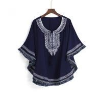 Retro Tassel New Fashion Cotton Batwing Blouse Loose Pullover Shirt Women Ethnic Embroidery Summer Boho Tops Blusa Feminina