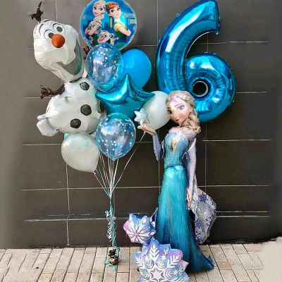 1Set Disney Large 3D Frozen Princess Elsa Olaf Blue Number Foil Balloon Birthday Party Decorations Kids Toy Air Globos Girl Gift Artificial Flowers  P