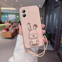 เคสมือจับสำหรับโทรศัพท์มือถือกระต่ายน่ารักสำหรับ VIVO Y36 5G เคสซิลิโคนชุบแฟชั่น VIVOY36ปลอกอ่อน Y35 Y16 Y22 Y22S Y02 Y02S Y02A Y77 5G IQOO Z7 5G Z7X 11 5G ปกป้องฝาหลัง IQOO Z7x 5G พร้อมสายคล้องมือ