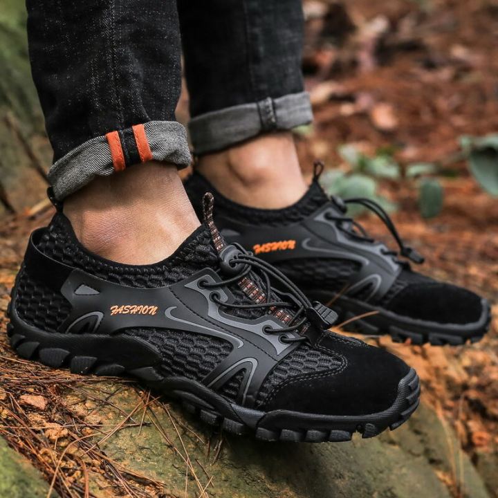 รองเท้าผ้าใบสำหรับเดินป่าลุยน้ำสำหรับผู้ชายรองเท้าลุยน้ำรองเท้ากลางแจ้ง-aqua-ตาข่ายกันลื่นทนทาน