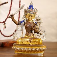 【High-quality】 แขนสี่ Avalokitesvara พระพุทธรูปตกแต่งบรอนซ์ทองและ Silver Home Consecrates 7นิ้ว Tricolor สัมฤทธิ์เคลือบทองพระพุทธรูปรูปปั้นพระพุทธรูปเนปาล