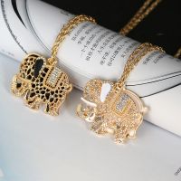 [COD] Cross-border best-selling elephant necklace micro-inlaid zircon drip oil double-layer hollowed out Thai clavicle chain animal