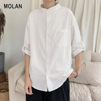 MOLAN เสื้อเชิ้ตลำลองผู้ชายแบ่งเสื้อสีพิเศษเสื้อเชิ้ตแบบศิลปะหลวมและใส่สบายด้านบน