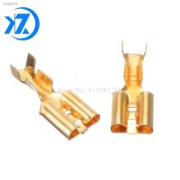 ❉♙ 100pcs Flat Receptacles 6.3 mm Cable Lugs Spade Terminal Connector 0.5-1.5mm Uninsulated Brass Female Terminal