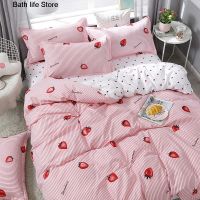 ✖﹉ Pink Kawaii Bedding Set Strawberry Bed Linens Quilt Cover Bed Sheet Home Bedroom King Queen Size Girls Duvet Cover Sets