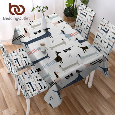 BeddingOutlet Dachshund Tablecloth for Kitchen Cartoon Pet Dog Waterproof Table Cloth Striped Decorative Table Cover