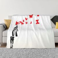 （Contact customer service for customizable blankets）Banksy Girls Butterfly Face Blanket Comfortable Flannel Winter Street Graffiti Artist Throwing Blanket Sofa Travel Bedding(Coral plush blankets in stock)