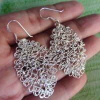 Oval woven nice  earrings pure silver Thai Karen hill tribe beautiful exotic วงรีสานสวยงามไทยตำหูเงินกระเหรี่ยงทำจากมือชาวเขางานฝีมือสวยของฝากที่มีคุณค่าของฝากถูกใจ