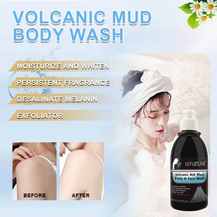 250 ML Volcanic mud body wash Whitening shower gel Exfoliate Available