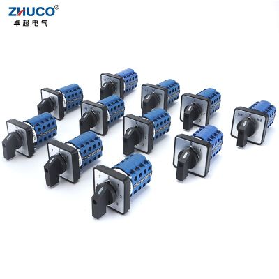 ZHUCO ขั้วต่อ LW26-20 4ขั้วสีเงิน20A 660V 64X64 Mm 48X48 Mm แผงตัวหมุนปรับแรงเลือกสวิตช์เลือกแหล่งจ่ายไฟฟ้าแบบหมุนลูกเบี้ยว