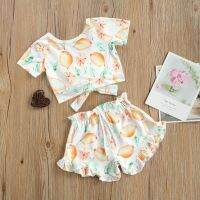 Newborn Baby Girls Clothes Suits Short Sleeve Bowknot T-shirt + Ruffle Drawstring Shorts Toddler Infant Casual 2Pcs Outwear  by Hs2023