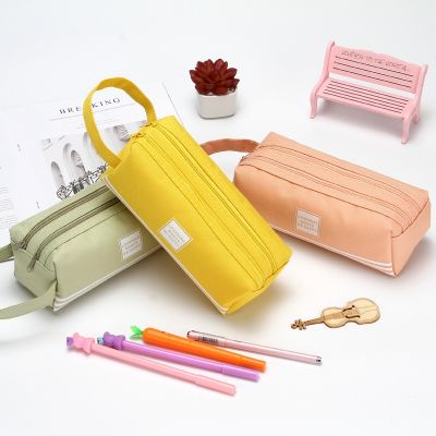 [COD] Korean version of large-capacity pencil bag double-layer Oxford cloth primary school students zipper portable learning set map