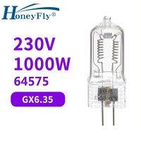 Honeyfly โคมไฟฮาโลเจน64575 GX6.35 230V 1000W อบอุ่นสีขาวหลอดไฟฮาโลเจนไฟคริสตัลใสอุปกรณ์ออปติคอลหลอดไฟ LED สำหรับเวทีสตูดิโอ