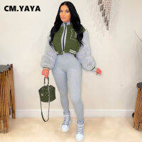 CM.YAYA Women Faux Cony Hair Long Sleeve Patchwork Letter Baseball Jacket for Sports Streetwear Winter Spring Outcoats