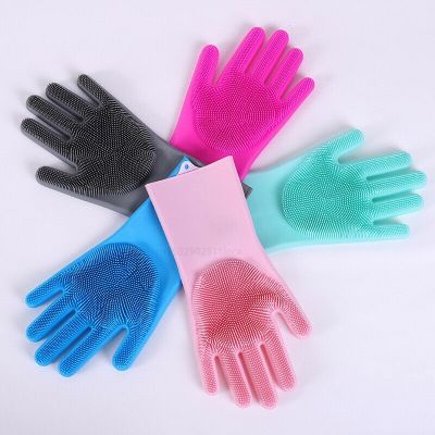 Silicone Dishwashing Cleaning Glove Magic Scrubber Sponge Rubber Glove for Washing Dish Kitchen Car Bathroom Pet Brush Cleaner Safety Gloves