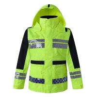 Safety Rain Jacket High Visibility Waterproof Reflective Raincoat with Detachable Hood Safety Raincoat Traffic Jacket for Adult Yellow Size XL