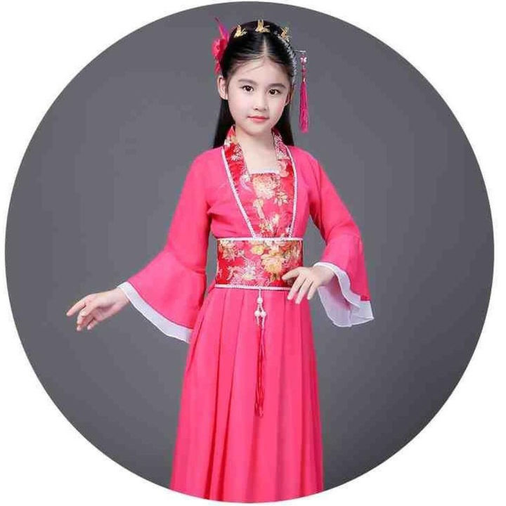 แฟนเต้นรำแบบดั้งเดิมชุดจีนแบบดั้งเดิมสำหรับเด็ก-hanfu-สีแดงร้อนสีชมพูสีฟ้าสีขาวสีเขียวสีเหลืองฮาโลวีนสาวเครื่องแต่งกาย