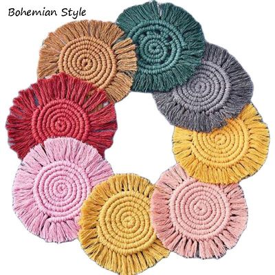 【CW】♤♧  Bohemia Jute Burlap tassels place mat pad placemat cup coaster wedding doily