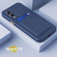 เคสกระเป๋าเงินมีช่องเสียบบัตรสี่เหลี่ยมสำหรับ Vivo Y17S 2023 VivoY17S 4G 5G Y 17S เคสโทรศัพท์ฝาหลังมีช่องเสียบบัตรกันกระแทก TPU แบบนิ่มยืดหยุ่นผิวให้ความรู้สึกสีทึบ