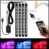 [Liujinpeng] ที่วางเท้าไฟตกแต่งภายในรถ RGB 9LED 4x โคมไฟตกแต่งเครื่องชาร์จ USB แถบไฟ