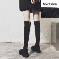 Women Sexy Black Over-the-knee Stretch Boots Winter Autumn Plush Round Toe Footwear Fashion Warm Fur Ladies Platform Shoes