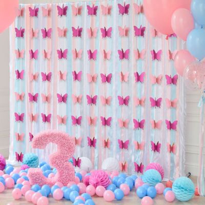 3M Paper Butterfly Garland Rose Gold Hanging Banner Flag DIY Adult Kids Birthday Party Decoration Supplies Wedding Baby Shower