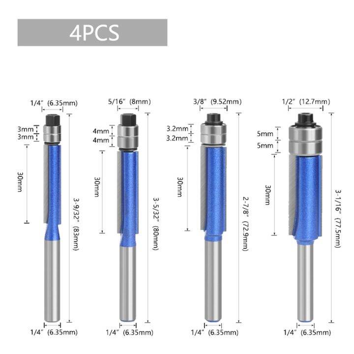 4-pcs-wood-bit-face-mill-6-35mm-shank-milling-cutter-flush-trim-with-bearing-router-bit-set-for-woodworking