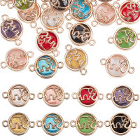 1Box 8 Colors 32pcs Elephant Link Charms Glass Connector Charms Elephant Double Hole Pendant Connector Connector Flat Round Crystal Charm Connectors for Jewelry Making DIY Bracelet Necklace