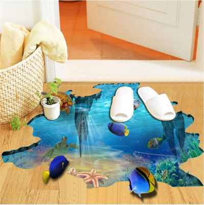 3D Bathroom Floor Sticker Underwater World Wall Stickers for Ceiling Roof Window Sticker Mural Decor Childrens Room Wallpaper