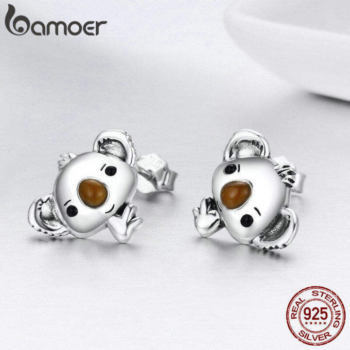 bamoer-จัดส่งฟรีของแท้100-925เงินสเตอร์ลิงสัตว์น่ารัก-koala-bear-ต่างหูเม็ดกลมมิถุนายนสำหรับผู้หญิงเครื่องประดับเงินแท้ของขวัญ-sce38183124