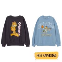 §Hnm Garfield The Jaminator เสื้อกันหนาว คอกลม สีดํา สําหรับผู้ชาย ผู้หญิง