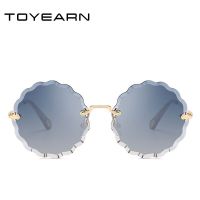 2019 Luxury Brand Designer Lady Round Rimless Sunglasses Women Diamond Cutting Lens Vintage Flower Shape Sun Glasses For Female