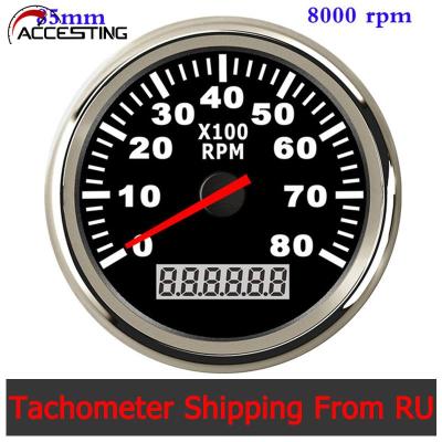 85มิลลิเมตรเรือ T Achometer ที่มีจอแอลซีดีชั่วโมงเมตรแสงไฟสีแดง8000รอบต่อนาที Tach สำหรับดีเซลเครื่องยนต์เบนซินทะเลรถ12โวลต์24โวลต์