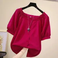 Summer New Temperament All-match Belly-covering Ladies Chiffon Shirt One-shoulder Exposed Collarbone Short Short-sleeved Top Trendy