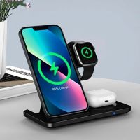 3 in 1 Wireless Charger Stand Pad For iPhone 14 13 12 11 X Max Foldable Fast Charging Station Dock For IWatch 8 7 SE AirPods Pro