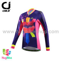 เสื้อจักรยานผู้หญิงแขนยาว CheJi สีน้ำเงินลาย Rose Kiss