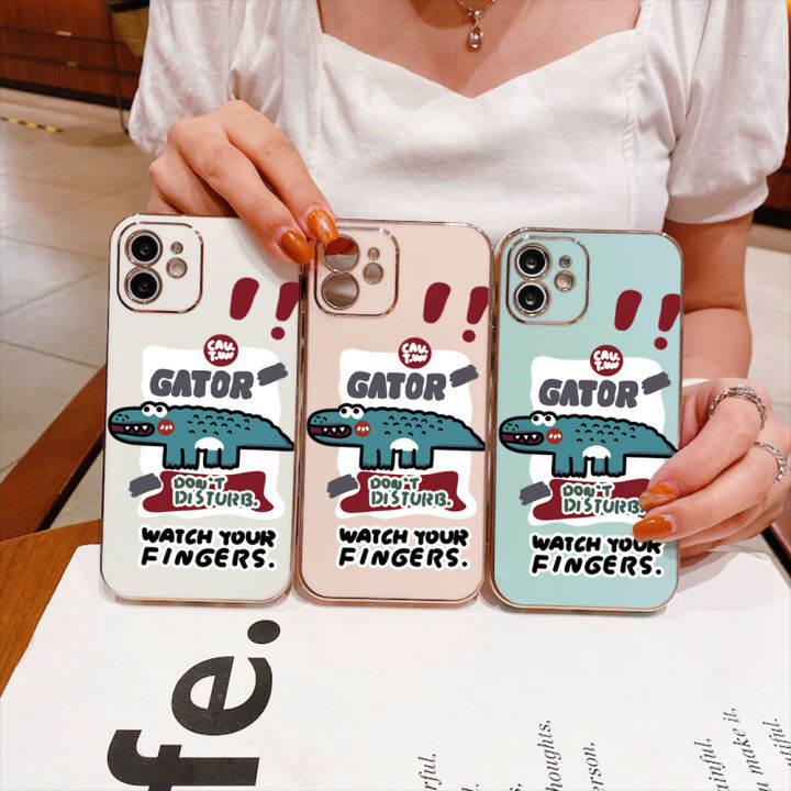 ggk-เคสนิ่มลายการ์ตูนจระเข้ขอบสี่เหลี่ยมฟรีสายคล้อง4g-สำหรับ-oppo-a78ชุบเคลือบเคสโทรศัพท์หรูหรา4g-เคสโทรศัพท์นิ่ม