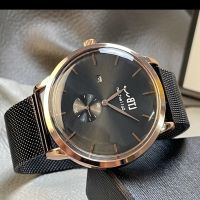 New mens automatic watch steel belt simple business pointer calendar non-mechanical