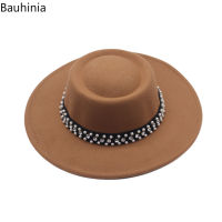 Bauhinia New Solid Color Felt Fedoras Hat for Men Women 8.5CM Wide Brim Party Jazz Cap Simple Church Derby Top Hat