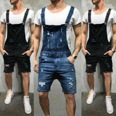 ‘；’ Mens Casual Denim Jeans Overalls Jumpsuit Dungarees Cargo Work Shorts Playsuit