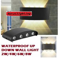 {ItalyNest shop}หลอดไฟกำแพงขึ้นลงกันน้ำ2W/4W/6W/8W ไฟ LED/8W สำหรับลานภายนอกไฟตกแต่งติดผนังบันได