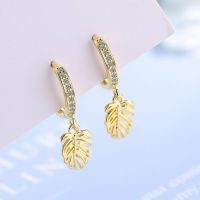 Fashion Women Earrings 925 Sterling Silver Jewelry Chic Zircon Gold Plant Leaves Earring Lady Engagement Accessories Gift KOFSAC