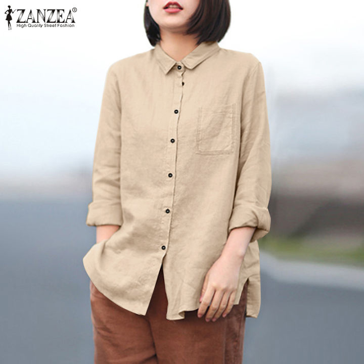 สินค้ามาใหม่-จัดส่งฟรี-fancystyle-zanzea-เสื้อเบลาส์สตรีเปิดคอเสื้อแขนยาว-เสื้อเชิ้ตฝ้ายลินินติดกระดุมกระเป๋าด้านหน้า-8