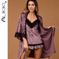 Home Suit For Women Sleepwear Set Woman 3 Pieces Sling Pajamas Sleep Set Women Nightwear Lace Velour Robe Robe Pajama Sets