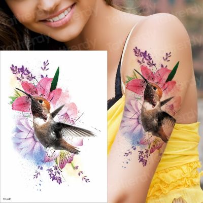 hot！【DT】✧❈☞  Watercolor Hummingbird Temporary Fake Sticker Hand for Arm Men Tattoos Color