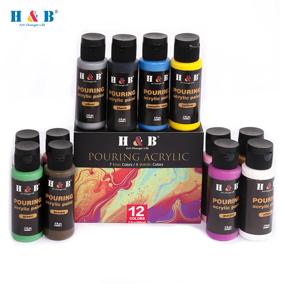 COD / Fast Shipping】H&B 12 Colors Pouring Acrylic Paint Set 60ml/2 fl.oz  Each Bottle