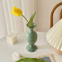 （HOT) แจกันแก้วสี Morandi ins สไตล์นอร์ดิกวินเทจสีครีมห้องรับแขกจัดดอกไม้ตกแต่งดอกไม้