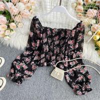 2020 new floral chiffon blouse short style crop top long sleeve blouse