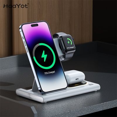 Haayot ไร้สายอย่างเร็ว3 In 1 R แท่นชาร์จตั้งสำหรับนาฬิกา Apple Huawei Samsung 14 13 12 Pro Max Airpods 2023